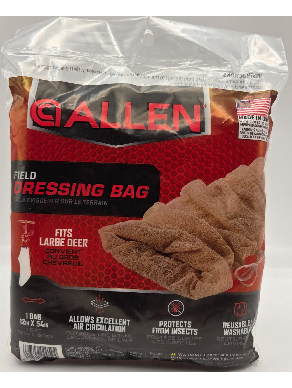 Allen Field Dressing Game Bag Large Deer 12x54 Reusable Washable Hunting NEW